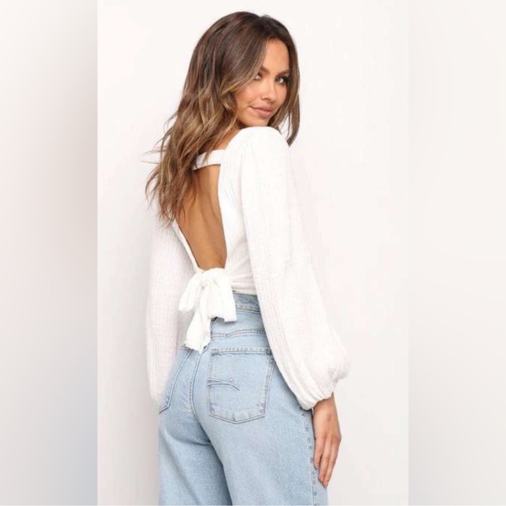 Petal & Pup White Open Tie Back Long Sleeve Blouse